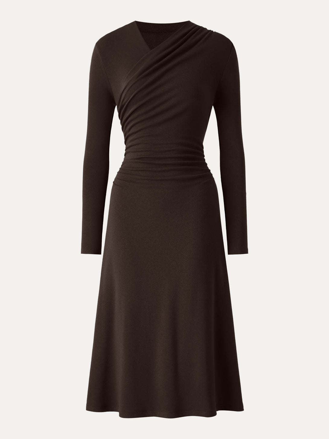 ProWarm Surplice V-neck Ruched Midi Dress Espresso XS