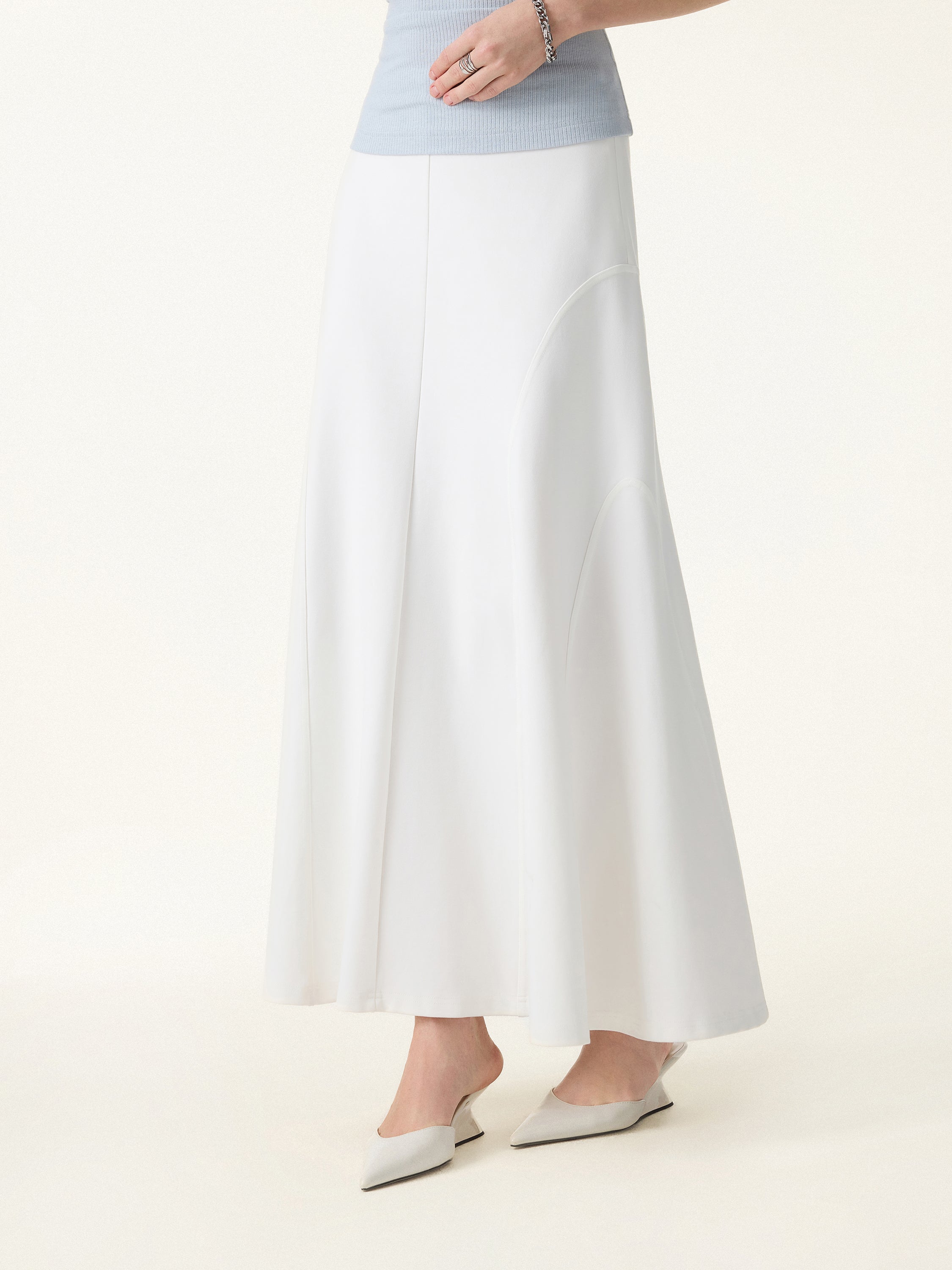 Wrinkle Resistant Line Flared Maxi Skirt