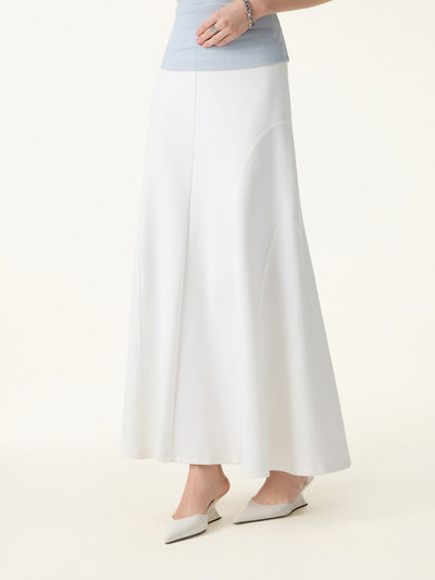 OGLmove Wrinkle-Resistant A-Line Flared Maxi Skirt White XS