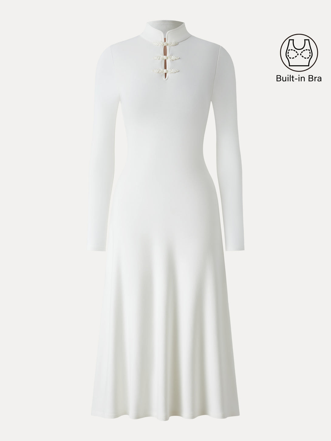 Mandarin Collar Frog Button Midi Brami Dress