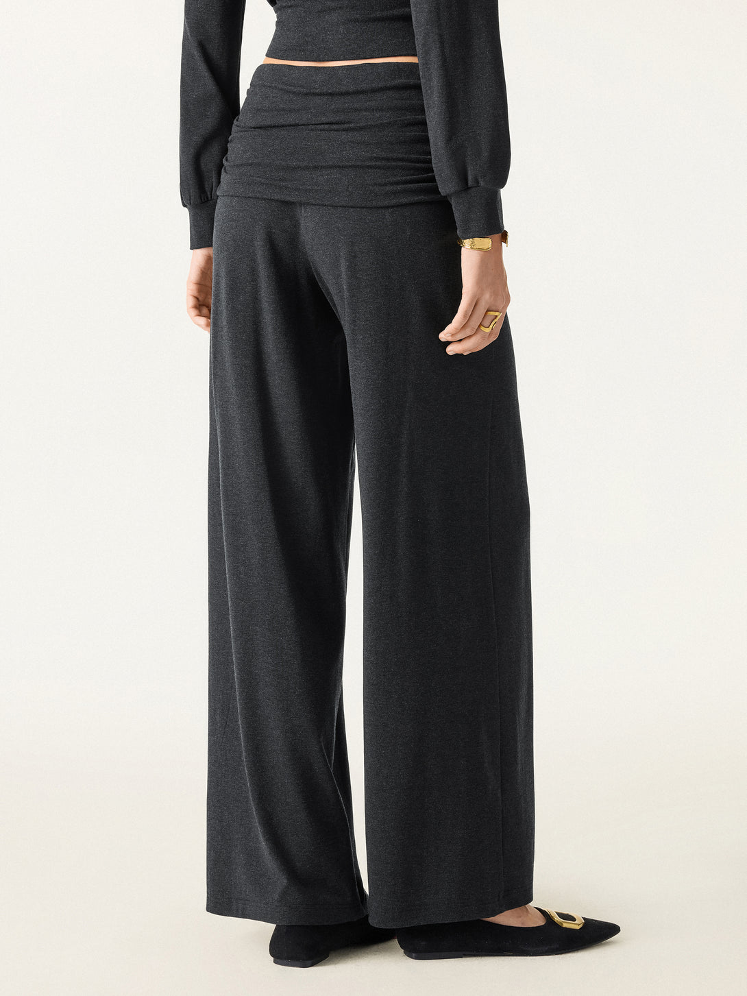 2Pcs Set Boatneck Brami & Drapey Wide Leg Pull-on Pants with Pockets