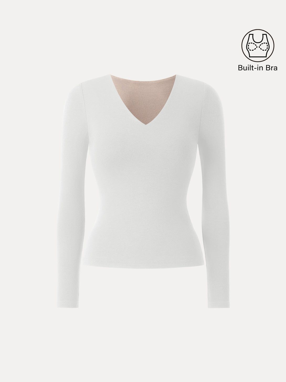 Stretch Cotton V-Neck Long Sleeve Brami Top White XS