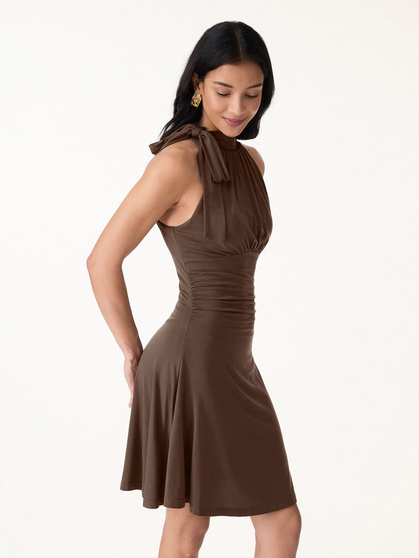 OGL Milky Matte Mockneck Bow Tie Ruched Mini Bra Dress – OGLmove
