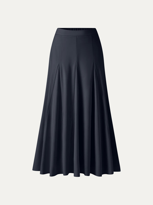 OGLmove Wrinkle-Resistant Linen Blend Maxi Flare Skirt Navy XS