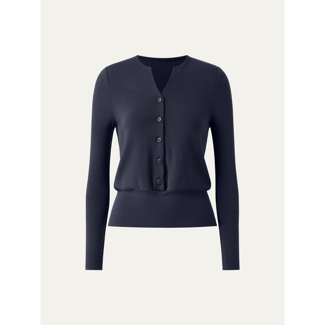 V-Neck Half-Placket Top Midnight Navy S
