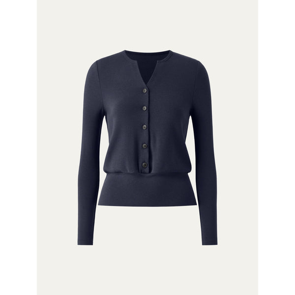 V-Neck Half-Placket Top Midnight Navy S