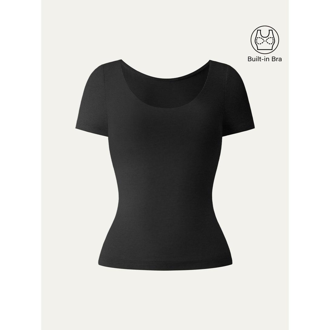 Scoop Neck Short Sleeve Cotton New Airy Brami Black S