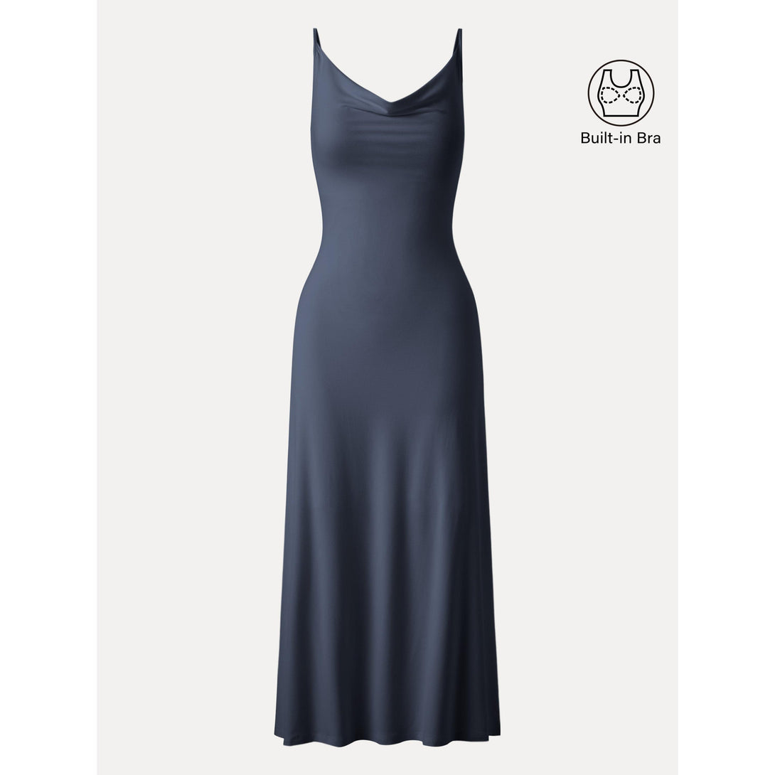 Effortless Vacay Cowl Neck Midi Brami Dress Midnight Navy XS