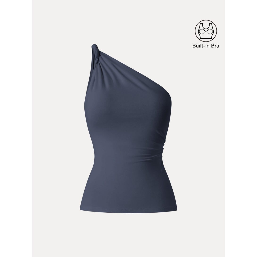 One Shoulder Twisted Brami Tank Midnight Navy XS