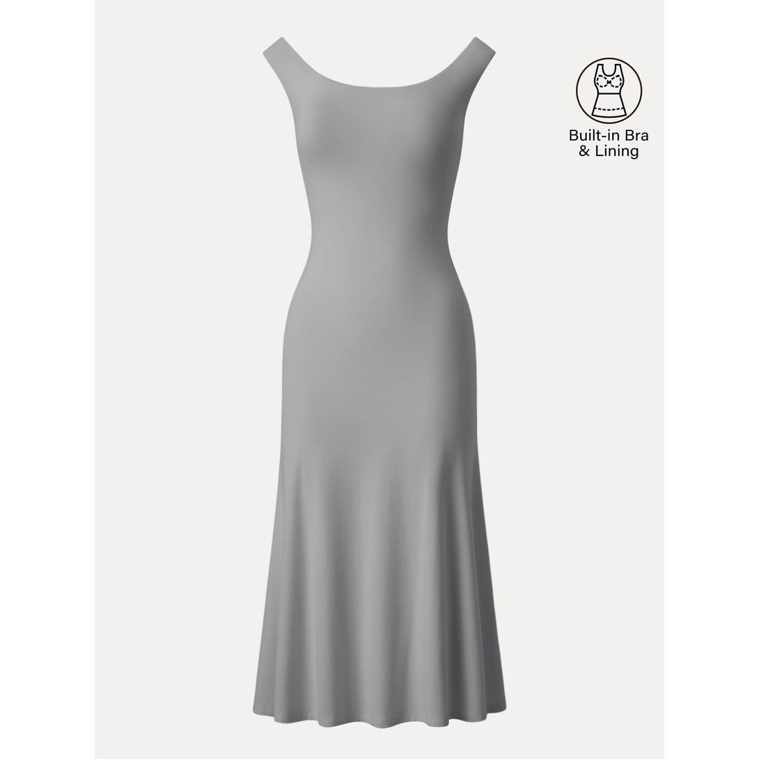 Scoop Neck Midi Low Back Brami Dress Evening Grey XS