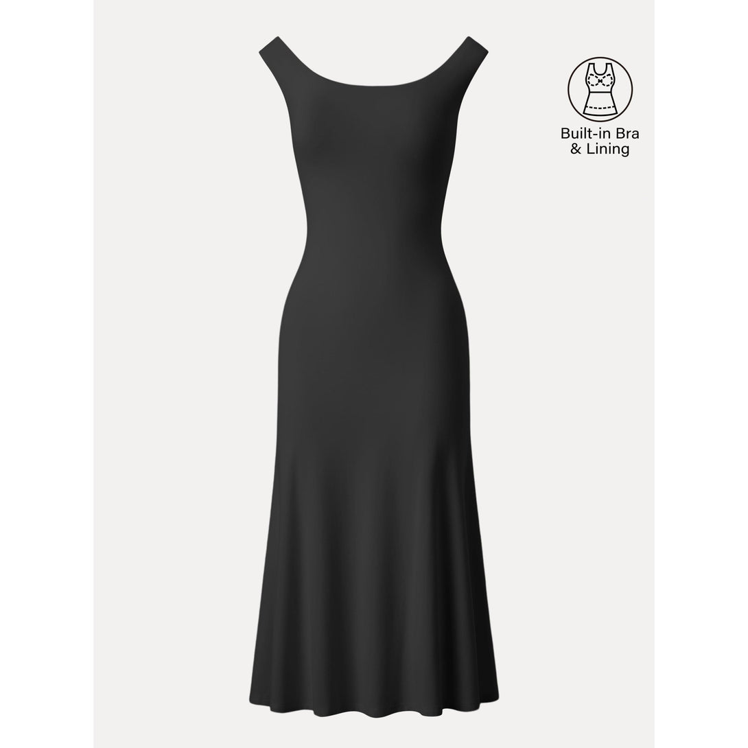 Scoop Neck Midi Low Back Brami Dress Black XS