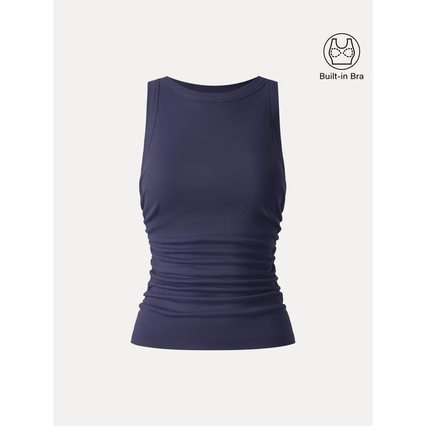 OGLmove Crewneck Side Ruched Bra Tank Navy XS