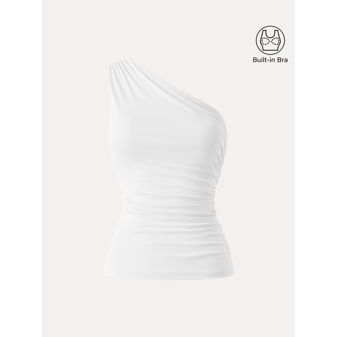 Sandwashed One Shoulder Ruched Brami White S