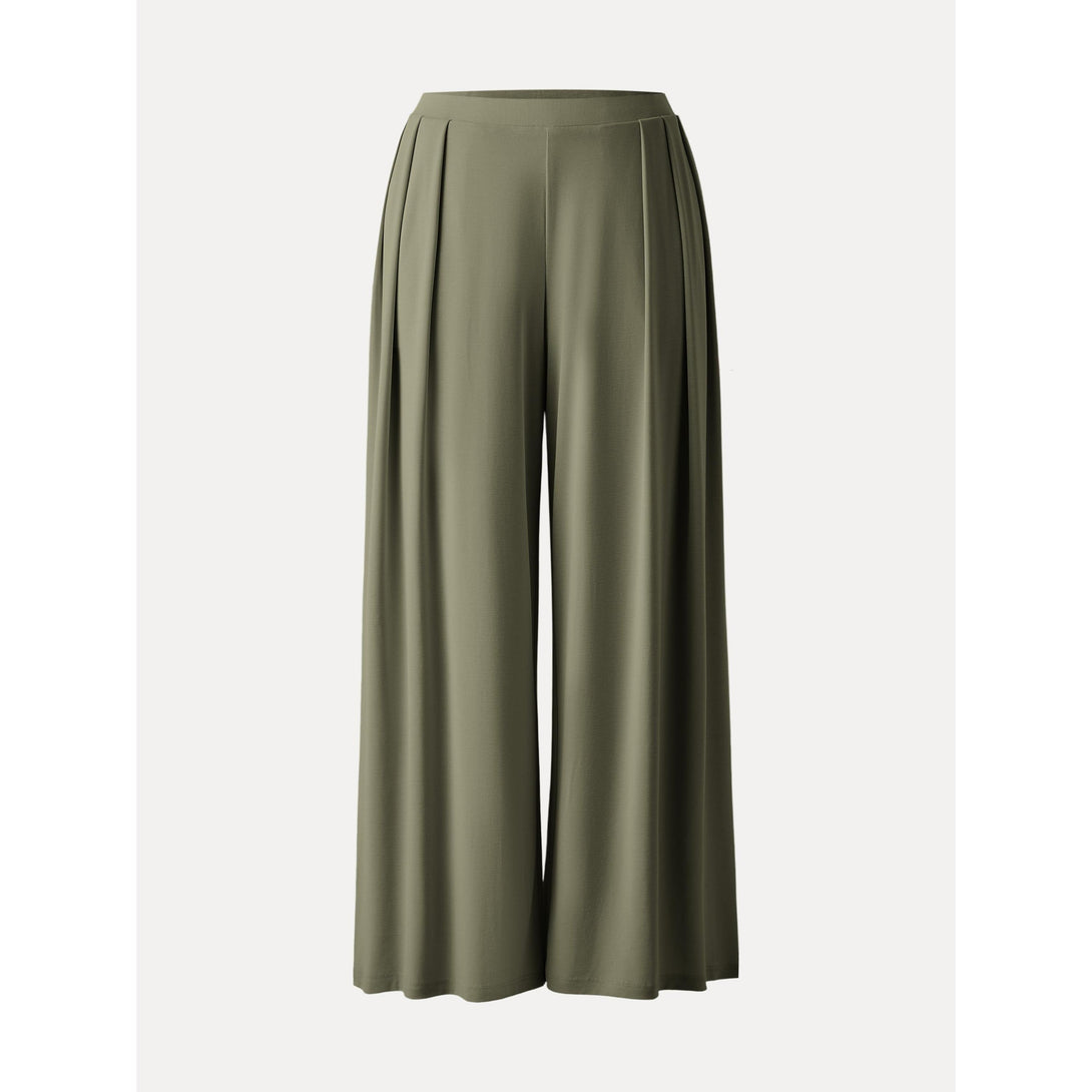 Sandwashed Mid Rise Pleated Wide Leg Palazzo Pants with Pockets Olive XS