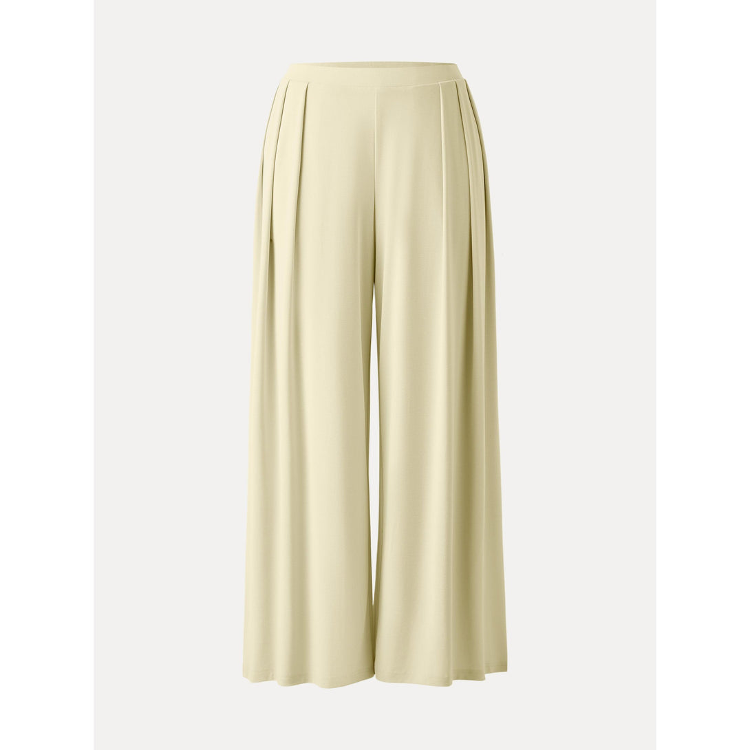 Sandwashed Mid Rise Pleated Wide Leg Palazzo Pants with Pockets Butter Yellow S