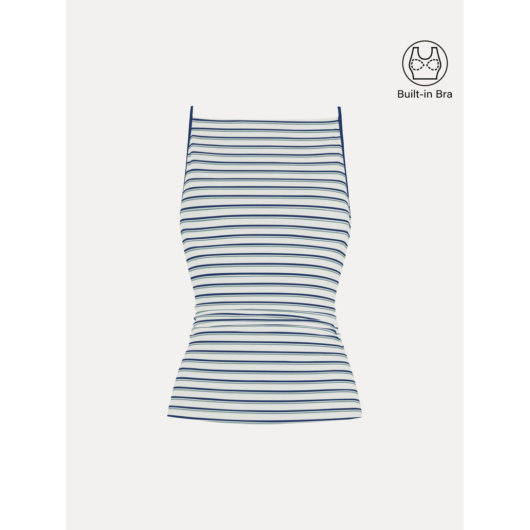 Striped Side Ruched Spaghetti New Airy Brami White/Blue Stripe S