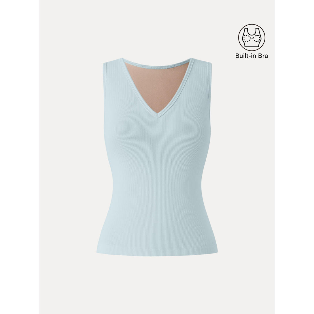 Stretch Cotton Pointelle V-neck Sleeveless Brami Tank Ice Blue XS