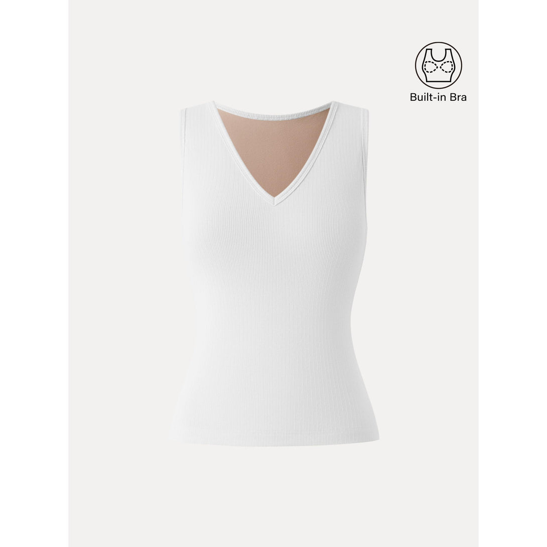 Stretch Cotton Pointelle V-neck Sleeveless Brami Tank White XS