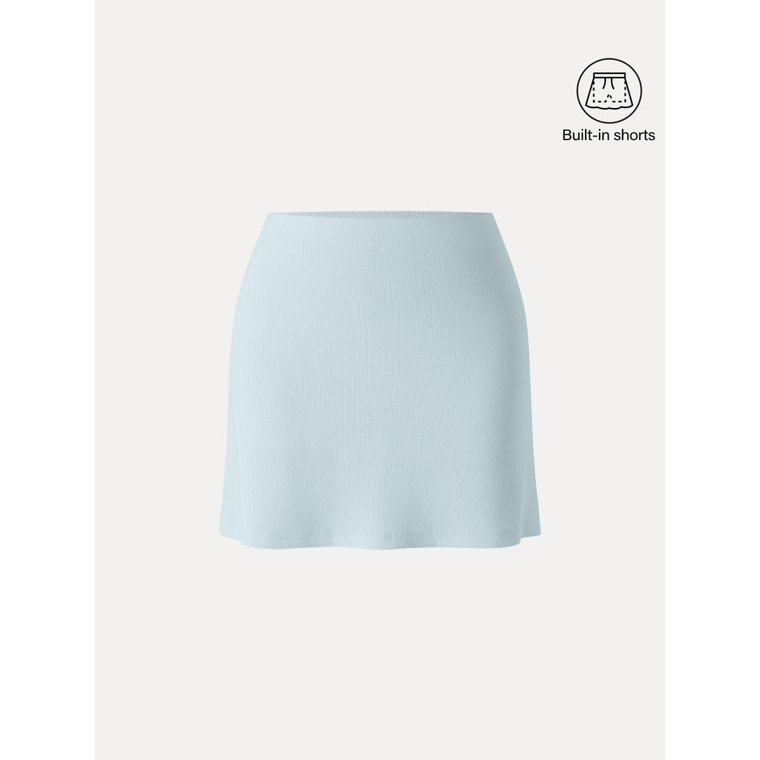 Stretch Cotton Pointelle A-line Mini Skirt with Built-in Shorts Ice Blue XS