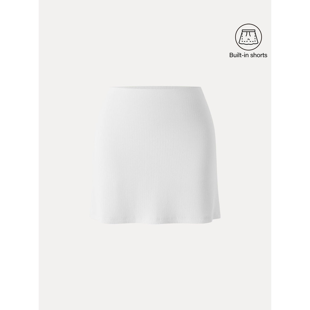 Stretch Cotton Pointelle A-line Mini Skirt with Built-in Shorts White XS