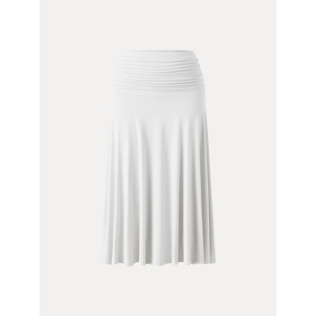 Flowy Side Ruched A-line Midi Skirt Pure White S