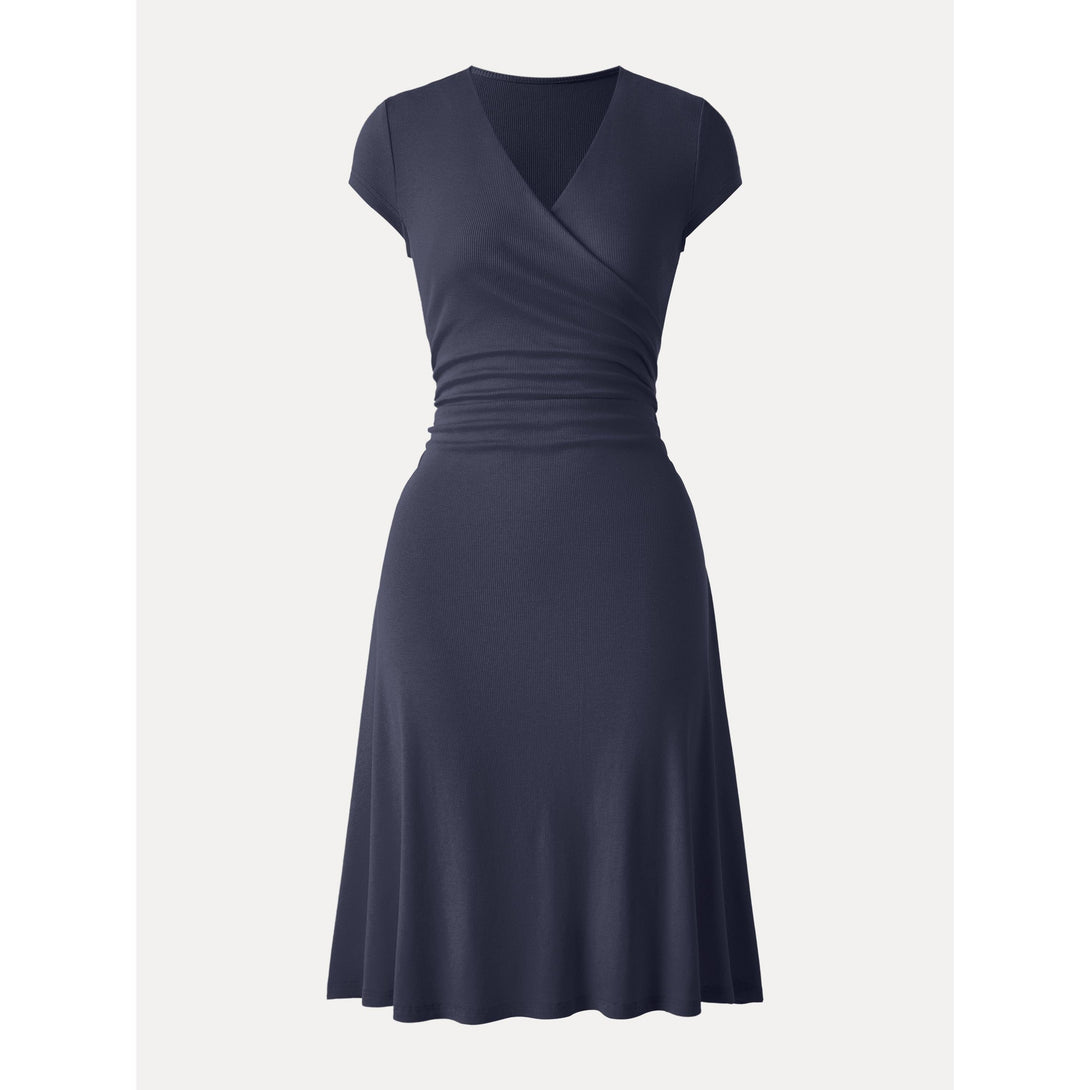 amma sculpt v neck midi dress Casual Elegant Going Out Regular Fit Black/L Midi Dresses Fitted Sleeves Cap Sleeves Wide Shoulder V-neck Women Dresses OGLmove