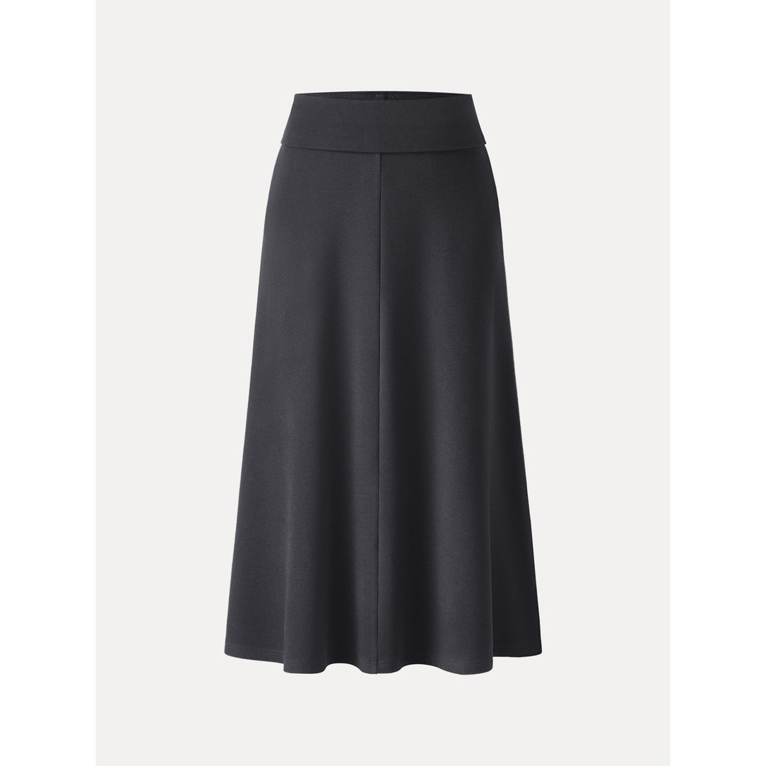 Tummy-Warmer Midi Pull-on A-Line Skirt with Pockets Heather Black XS