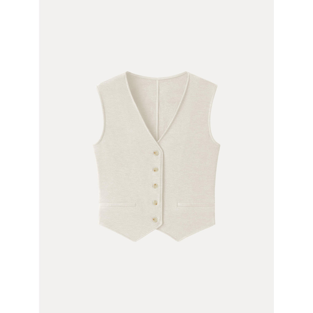 Brushed Warm V-neck Button Front Vest Ivory XS