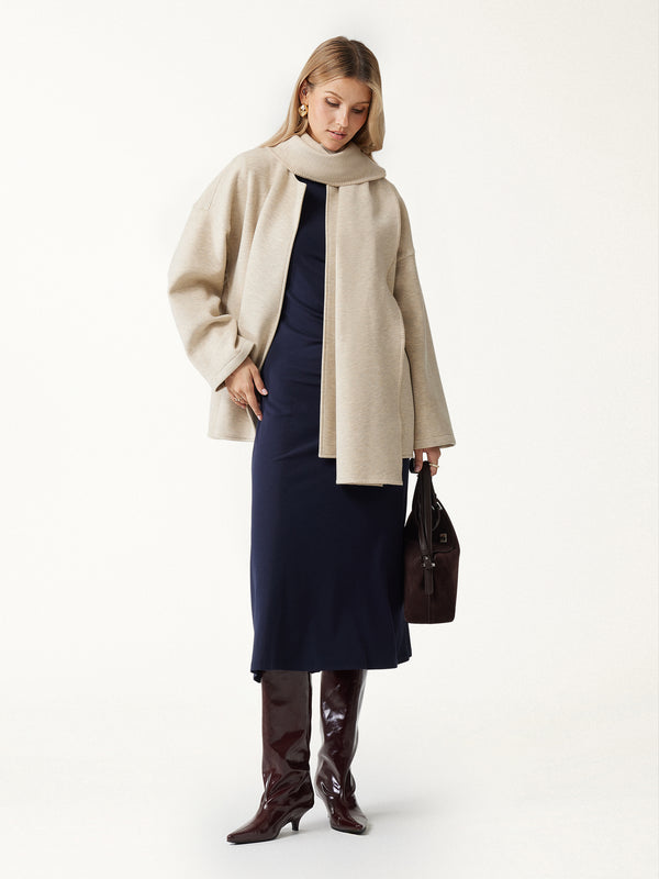 OGLmove FuzzLuxe Scarf Collar Convertible Coat with Pockets For KOL