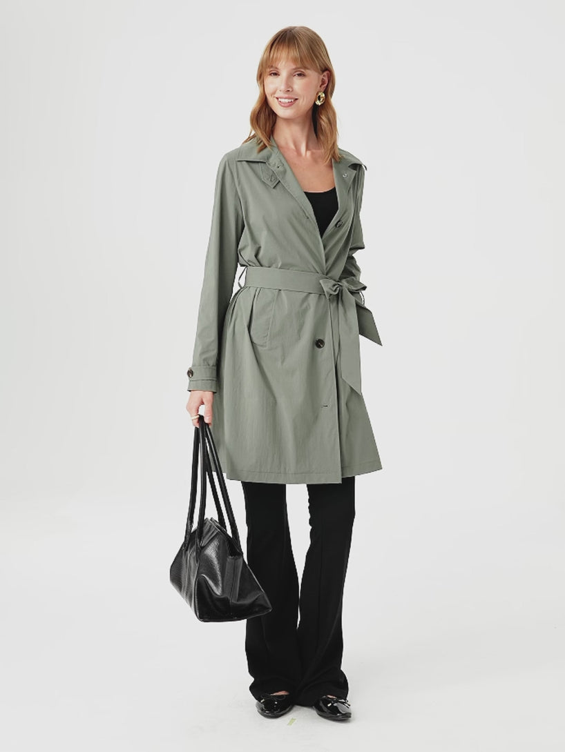 OGLmove Lightweight Water-Repellent Notched Collar Trench Coat with Pockets