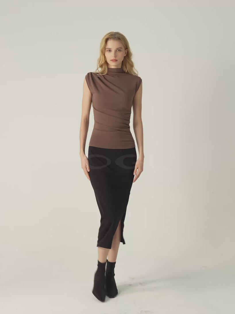 Asymmetrical Ruching Mockneck Tank Top