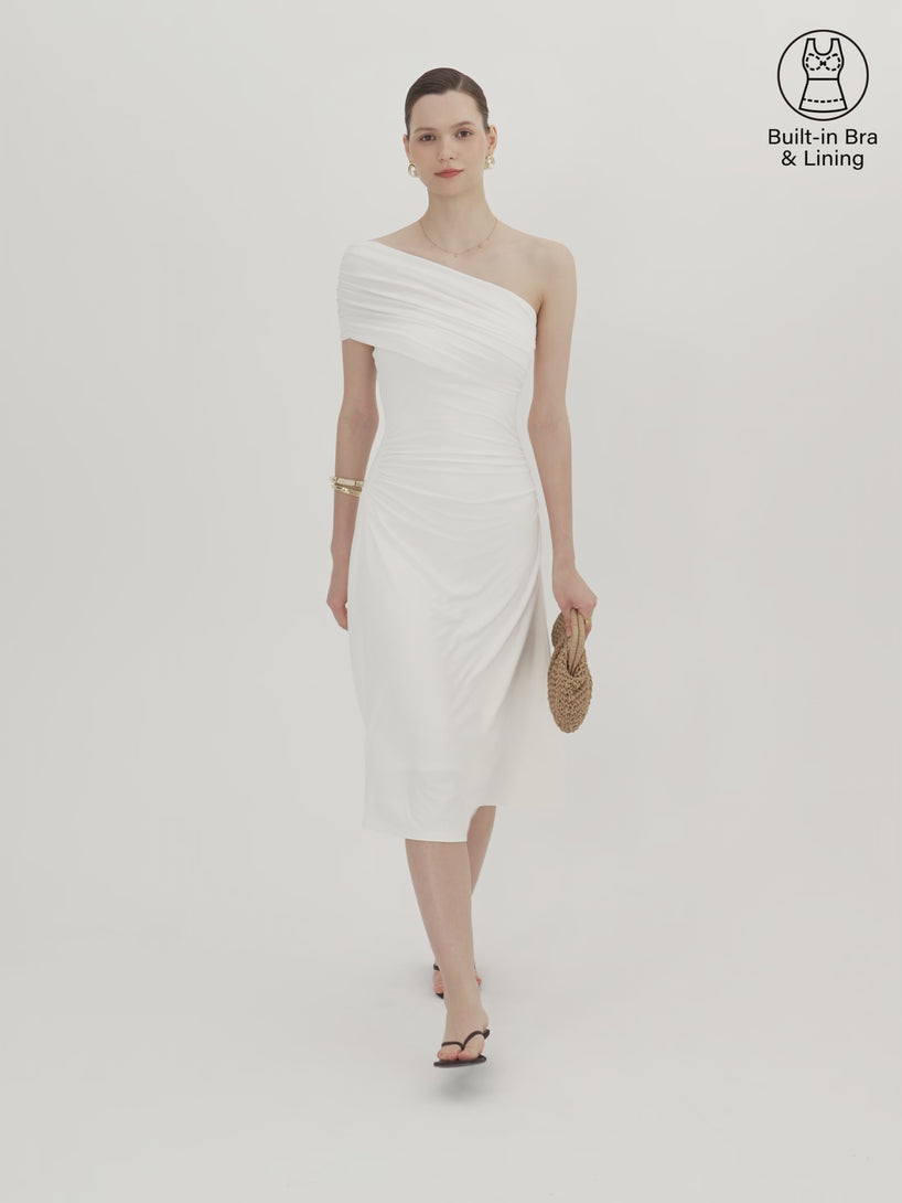 OGLmove Not-See-Thru One Shoulder Gathered Midi Bra Dress