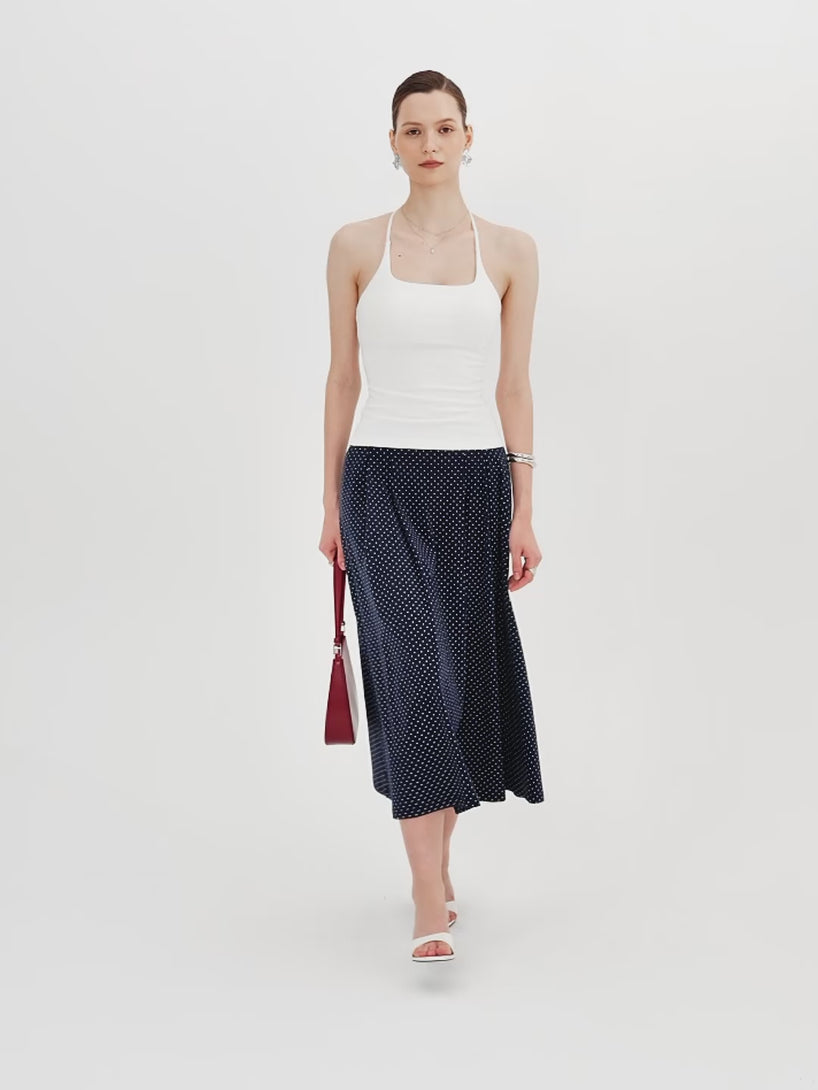 OGLmove Polka Dots Flared Midi Skirt with Pockets