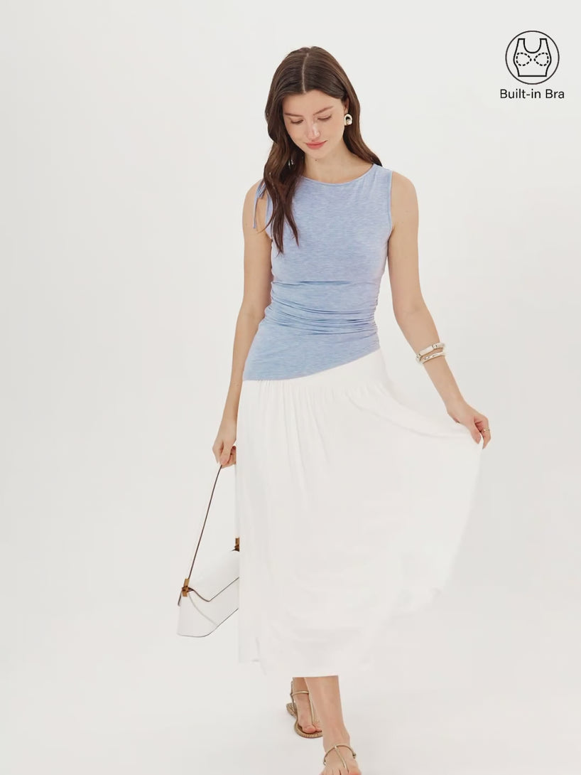 OGLmove Bamboo Heathered Boatneck Ruched Bra Top