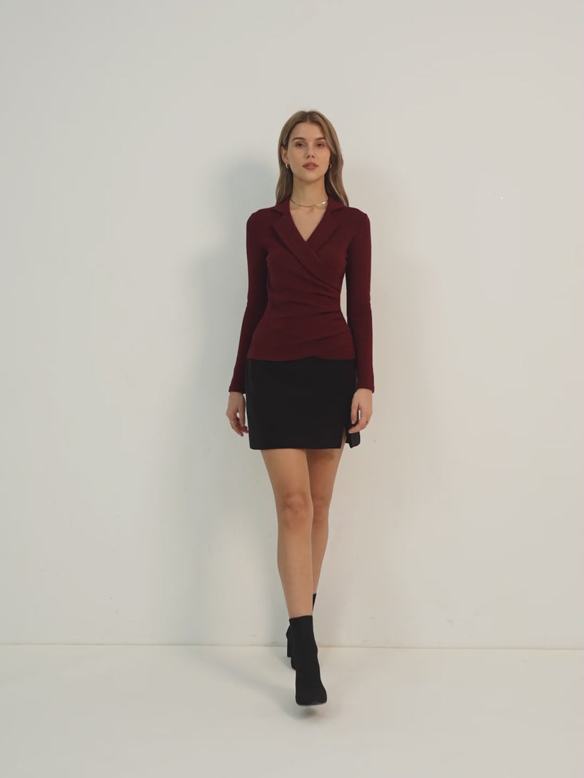 2Pcs Set Collared Surplice Top