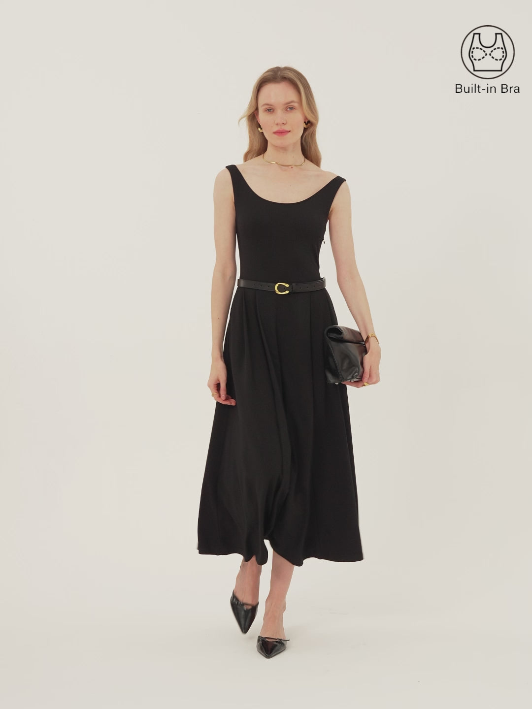 Balletic Scoop Neck Midi Brami Dress with Pockets
