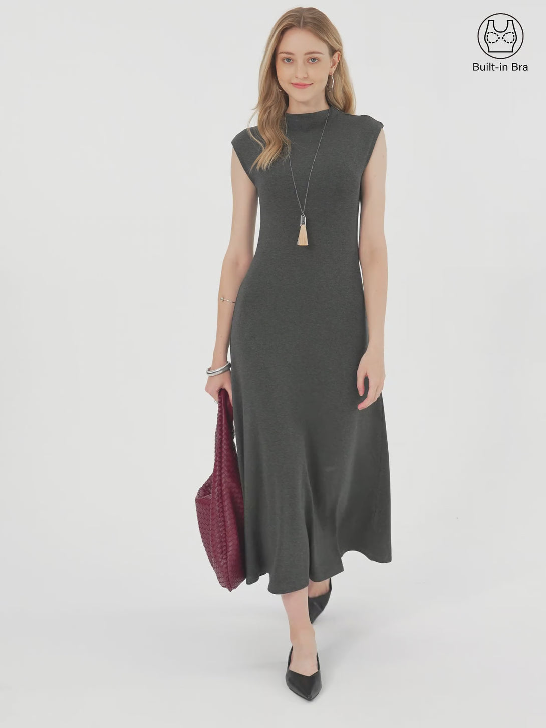 Light Warm Mockneck Wide Shoulder Midi Brami Dress