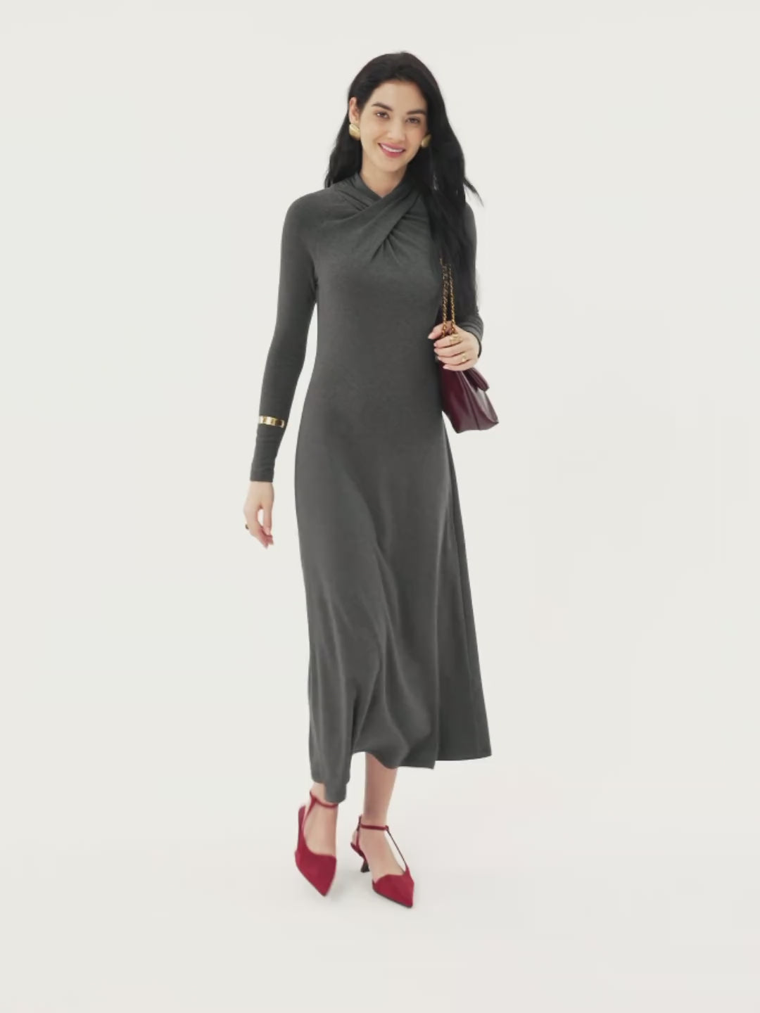 ProWarm Twisted Mockneck Midi Dress