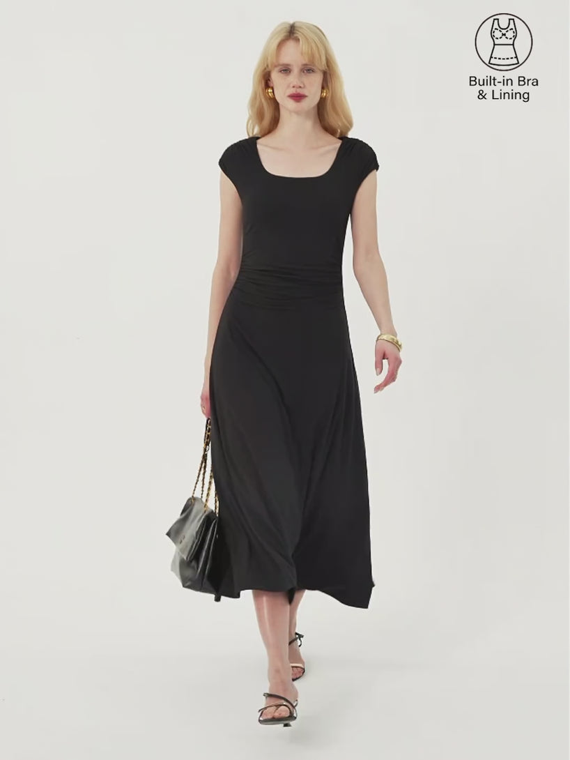 SkinKiss Cooling Square Neck Ruched Midi Bra Dress