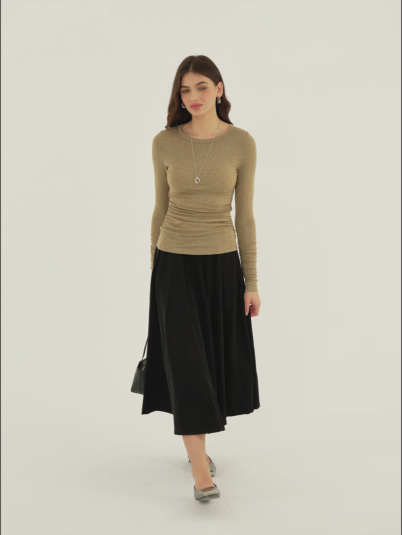 OGLmove Lyocell-Wool Round Neck Long Sleeve Ruched Top