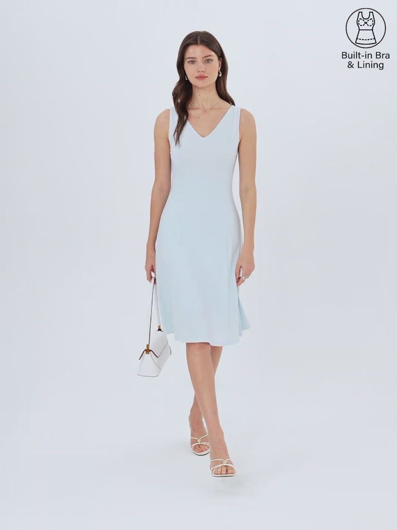 OGLmove Stretch Ponte V-Neck A-Line Midi Bra Dress