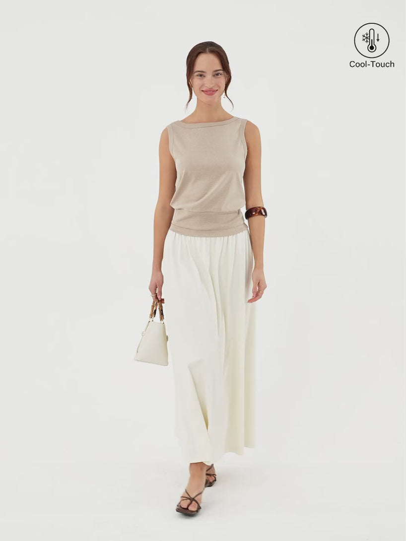 OGLmove Cotton-Linen Blend Reversible Boatneck Low Back Top