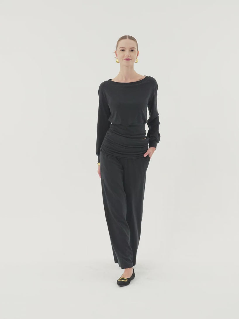 Non-Itchy Wool Blend Drapey Wide Leg Pull-on Pants with Pockets