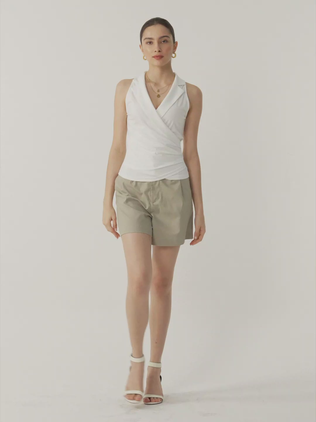 Collared Surplice Tank - Tate Olive