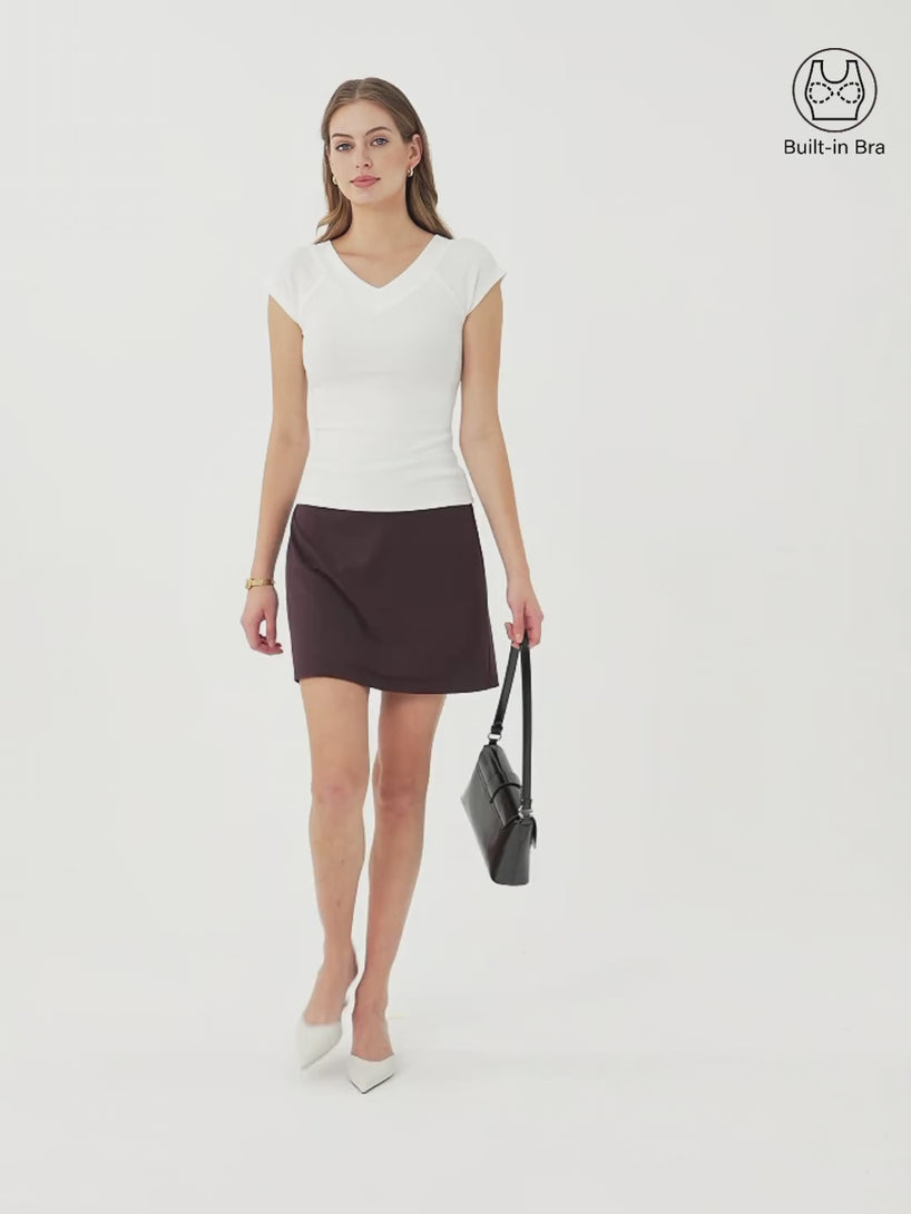 OGLmove Pantive Essential V-Neck Cap Sleeve Summer Bra Tee
