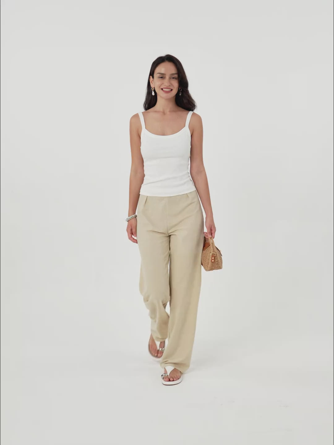 Wrinkle-resistant Cotton-linen Mid Rise Straight Leg Pant