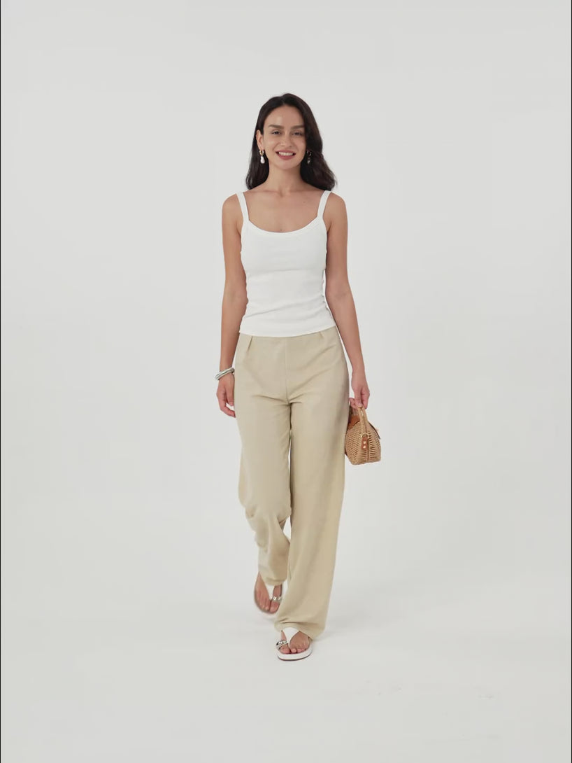 Wrinkle-resistant Cotton-linen Mid Rise Straight Leg Pant
