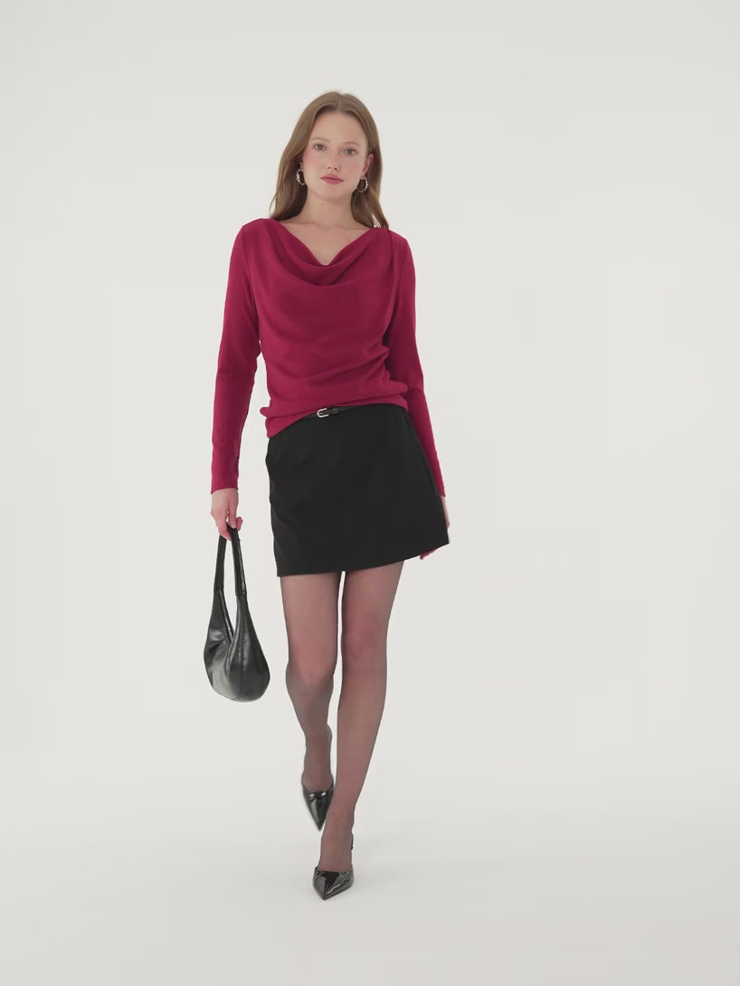 OGLmove Eco-Mousse® Cowl Neck Long Sleeve Draped Top