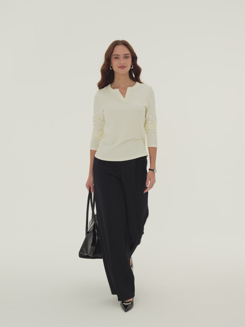 OGLmove Prowarm Viscose Henley Neck Long Sleeve Built-In Bra Top