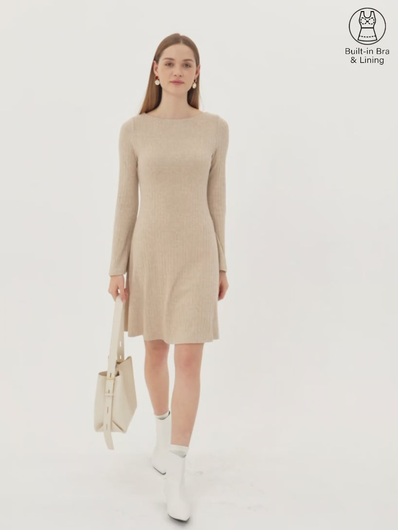 Cozy Rib Boatneck Bell Sleeve Flare Mini Brami Dress